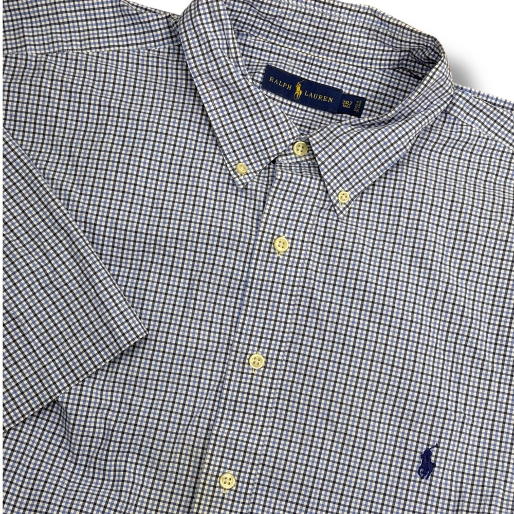 Ralph Lauren Button Down Shirt Mens 3XLT Blue Black Gingham Check Pony Logo